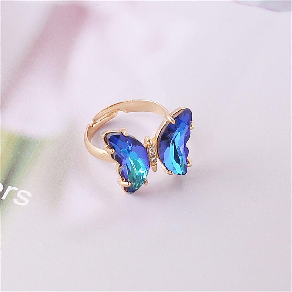 Cincin Nanas Fashion Perhiasan Temperamen Cincin Kupu-Kupu Terbuka Kristal Dapat Disesuaikan