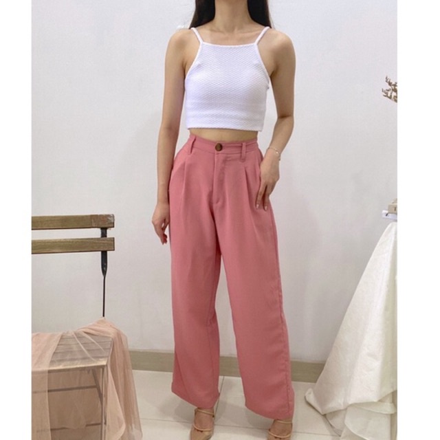 KANA Basic Long Pants / Loose Button Kulot / Celana Bahan Korea / Celana Linen Wanita / Celana Satu Kancing Kantor P3