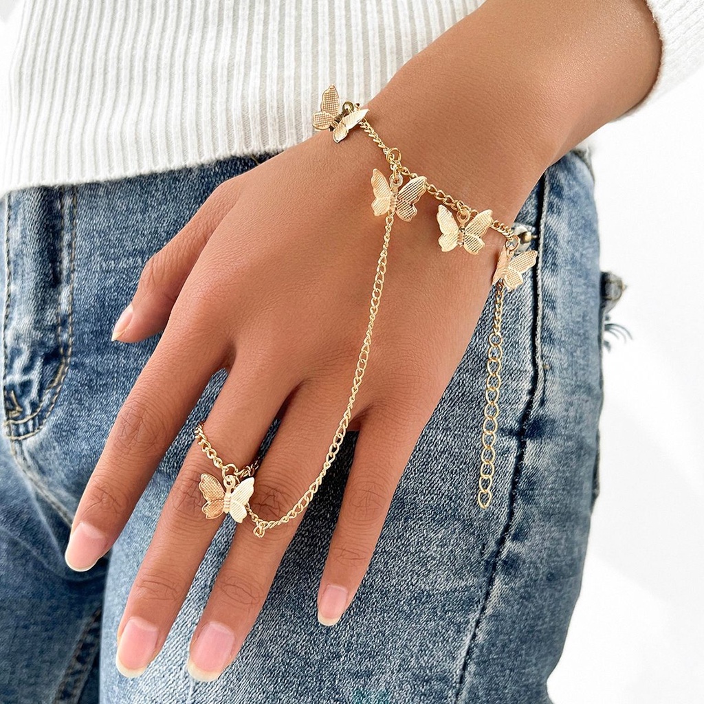 Butterfly Cincin Rantai Liontin Kupu-Kupu Gaya Hip Hop Punk Untuk Pria Dan Wanita