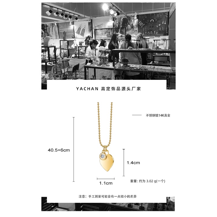 Korea indah Jantung cinta hati liontin titanium steel necklace 14K retensi warna tahan lama bertatah