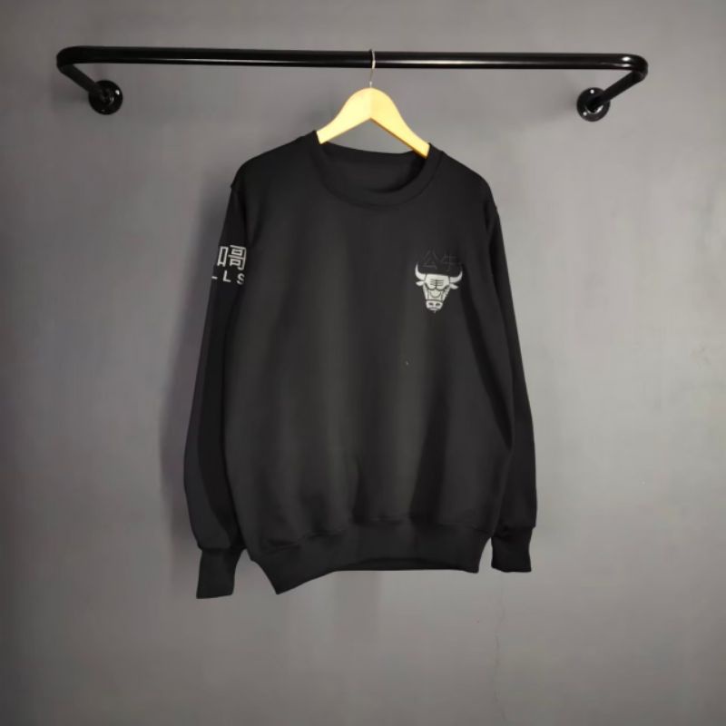 Crewneck Basic Pitbull NBA Hitam Logo bordir Sweater Pria Premium