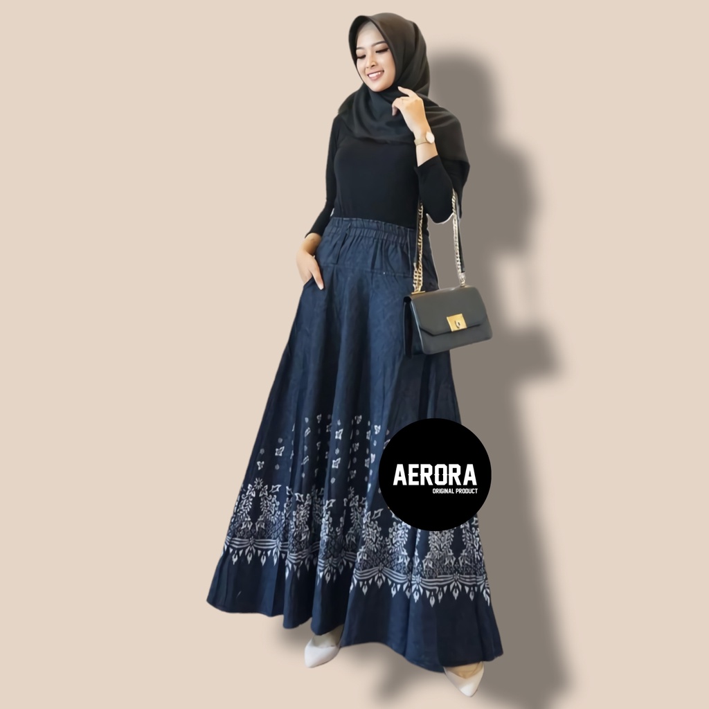 Rok Jeans Jins Jens Motif Fashion Panjang Payung Umbrella Jumbo Muslim Wanita Dewasa Big Size Kekinian Premium Import Allsize