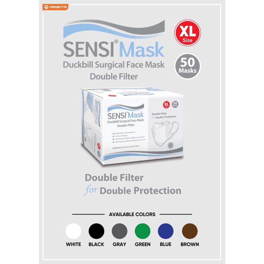 Masker Medis Bedah Surgical Face Mask SENSI Duckbill Size XL Double Filter Protection 4 Ply Color Se
