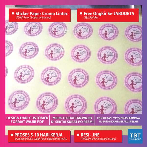 

5x5cm 10.000 PCS 10000 LABEL STIKER STICKER KERTAS PAPER CROMO LINTEC POLOS TOPLES BOX KUE SNACK SELAI PARCEL KEMAS KEMASAN POUCH PLASTIK PLASTIC FOOD GRADE MAKANAN CETAK PRINT PRINTING DIGITAL POND