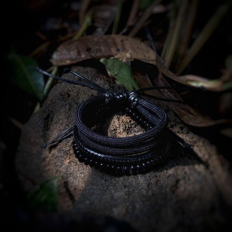 Gelang Pria Cowok Keren Hitam Polos Paracord Kulit Paket Black Mamba