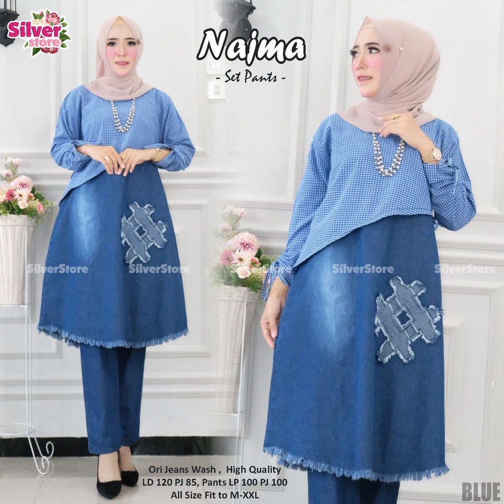 NAJMA SET JEANS PREMIUM ORI / SETELAN BAJU WANITA TUNIK DAN CELANA / SETELAN BAJU JEANS TERBARU
