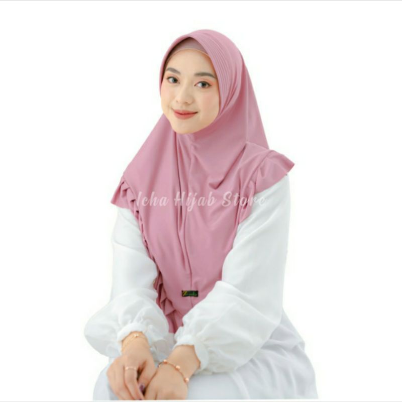 Hijab Khimar Nuha - Kerudung Instan Pet Antem Jilbab Rempel  Bahan Jersey Premium Original Murah