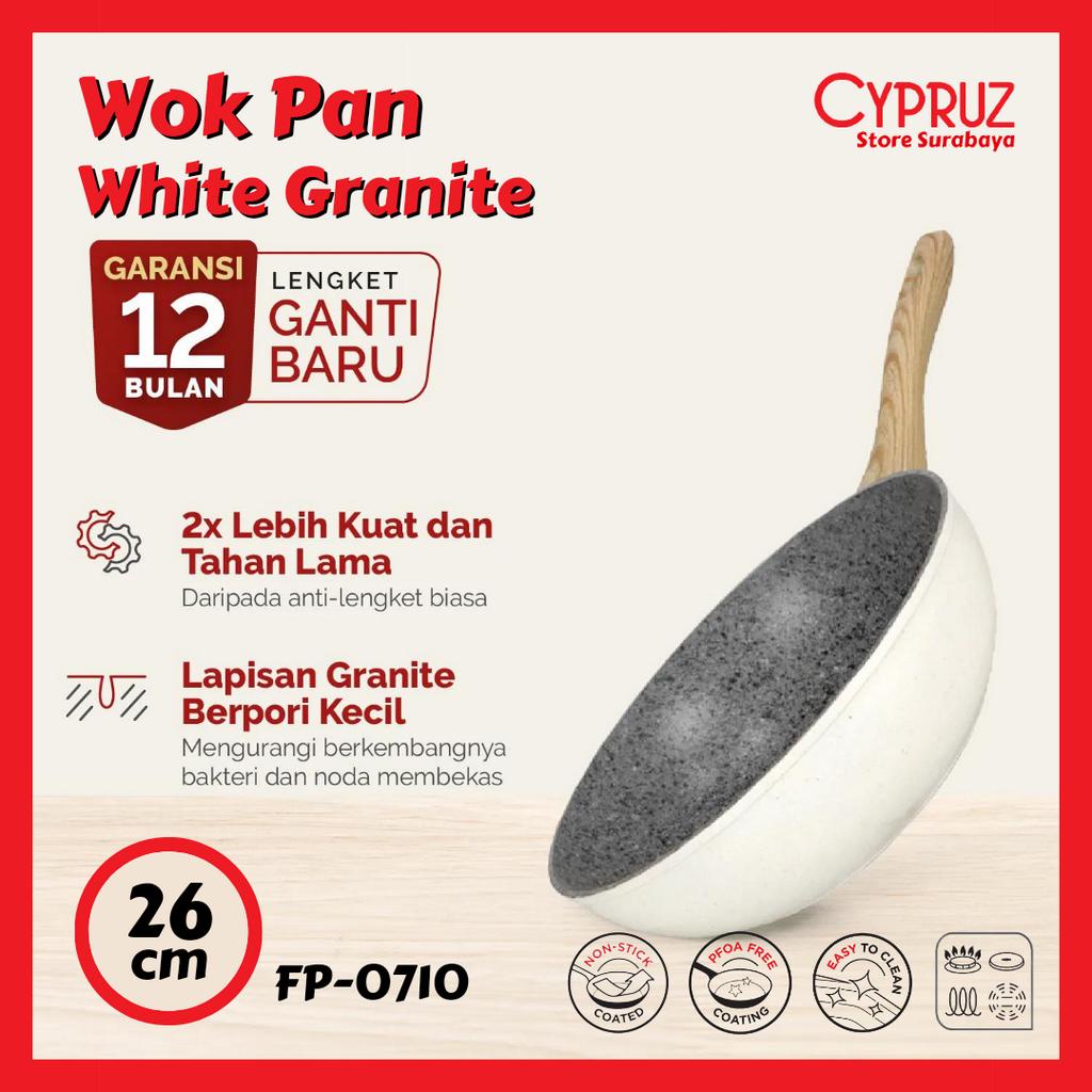 Cypruz Wajan Anti Lengket Penggorengan Induksi Wok Pan White Granite 26cm FP-0710