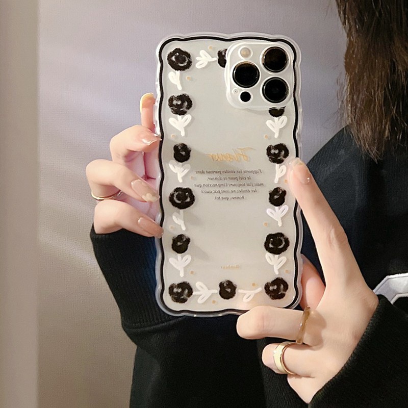 Soft Case Silikon Motif Bunga Mawar Hitam Untuk IPhone 7 8 Plus X XR XS Max 11 Pro Max 12 13 Pro Max SE 2020