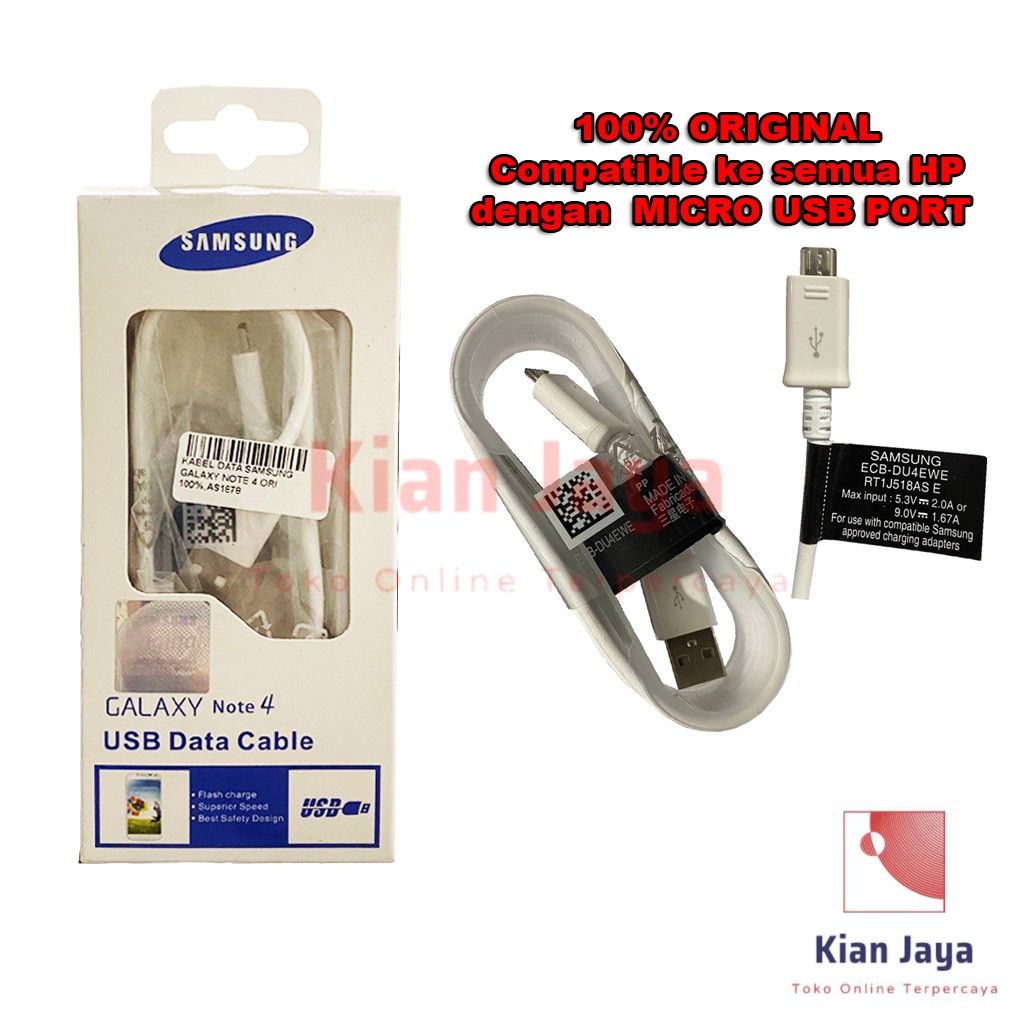 Kabel Charger Sync Data Original Samsung Galaxy Note 4 J2 Prime J5 J510 J3 G530 Grandprime Ori 100% Micro USB V8 Cable Casan Support Fast Charge