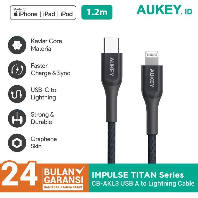 Kabel Charger Iphone Aukey CB-AKL3 MFI USB C To Lightning - 500729 Original|Premium|Asli|Ori
