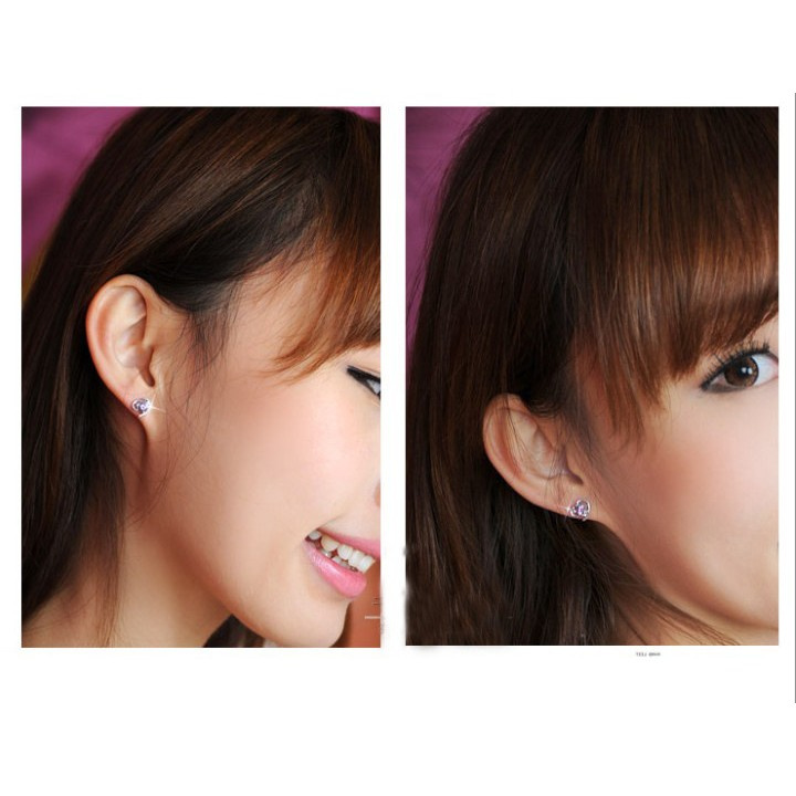 925 Perak Lucu Anting-Anting Anting-Anting Gaya Korea Gadis Ungu Cinta Hati Bentuk Beruntung Daun Rumput Bunga Fashion Ornamen