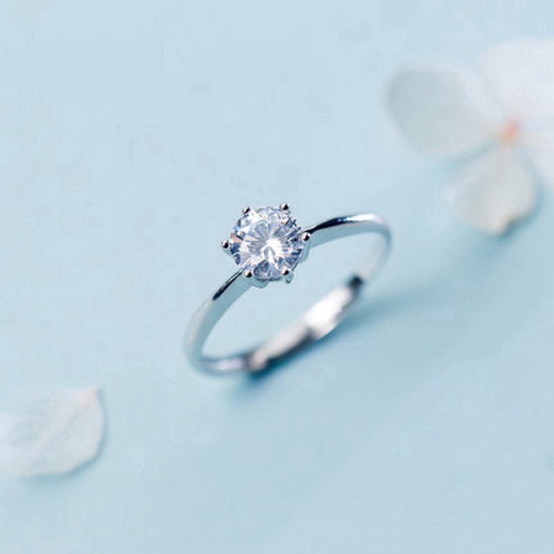 Cincin Kristal Perak Korea New Shining Crystal Silver Ring Fashion Adjustable Woman Rings Party Dating Accessories Jewelry