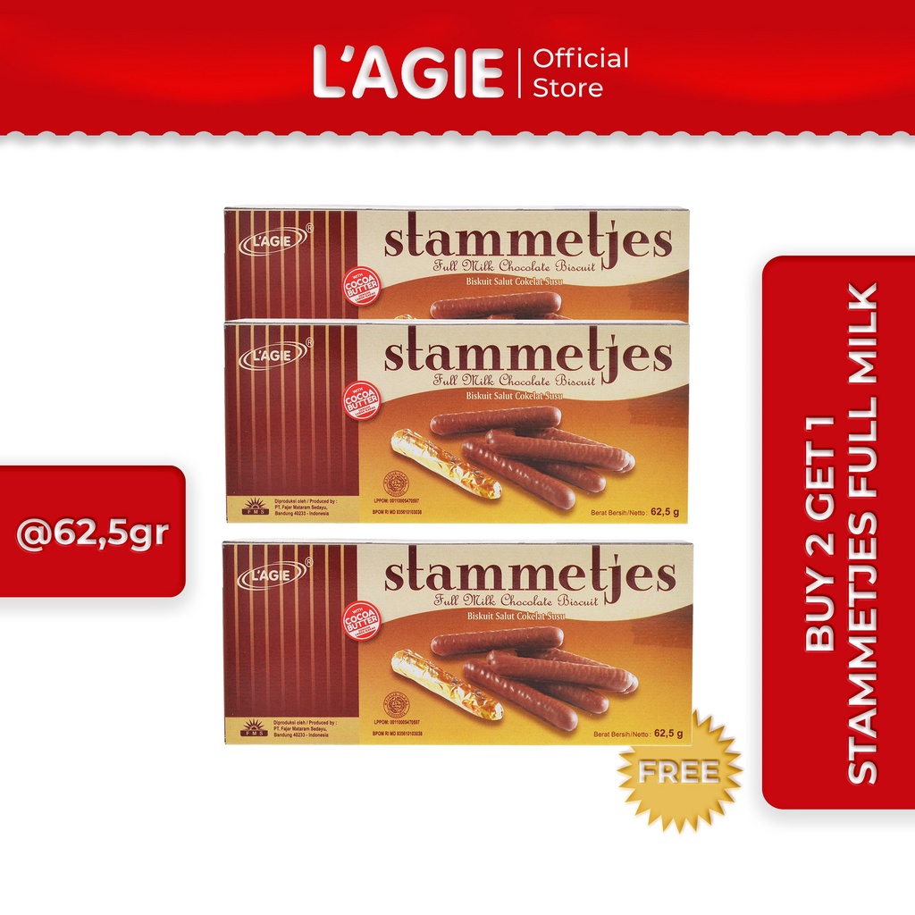 

BUY 2 GET 1 FREE Lagie Coklat Stik Stammetjes Full Milk @62,5gr