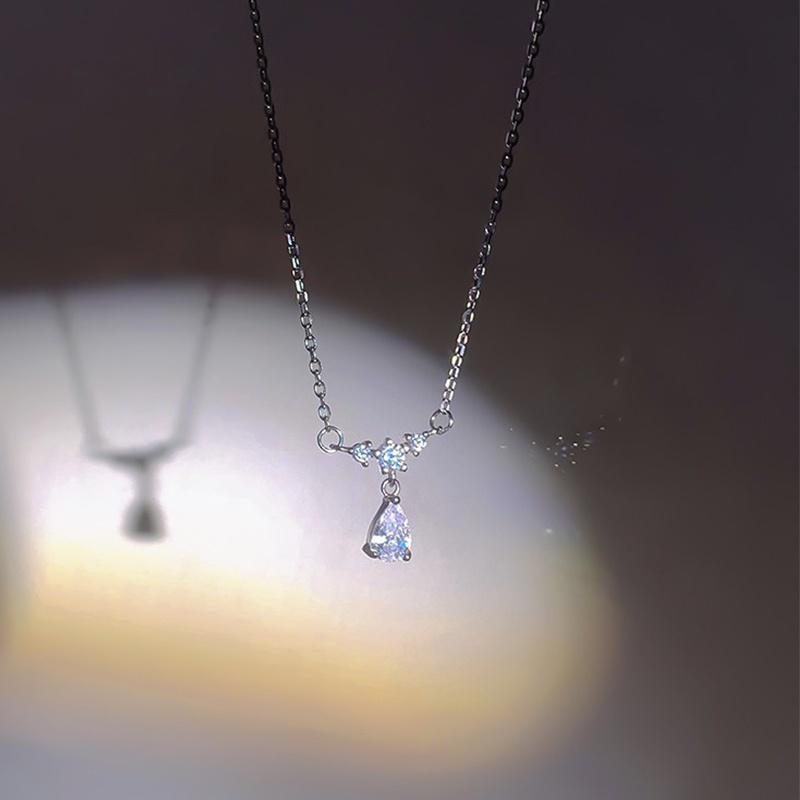 Kalung Rantai Liontin Water Drop Bahan Zirkon Untuk Aksesoris Perhiasan