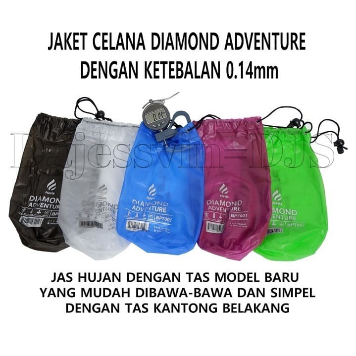 Jas Hujan Dewasa Pria Wanita Mantel Jaket Hujan Baju Celana PLEVIA Transparan BackPack Tas Punggung Diamond Adventure 7001