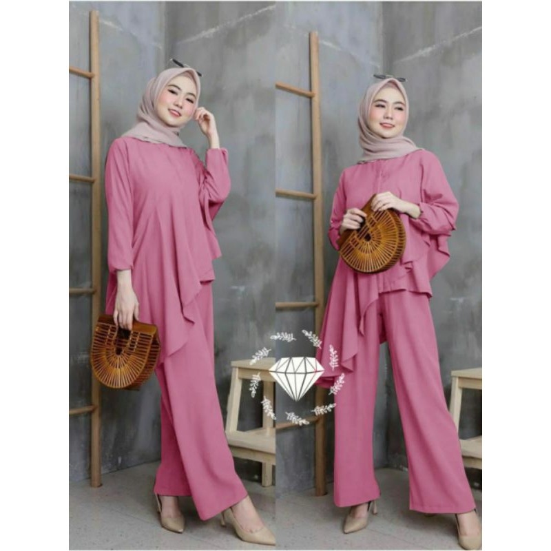 Baju Setelan Celana Solaria Wanita Remaja Trendy Terbaru Kekinian 2021 Casual Bahan Moscrepe Allsize