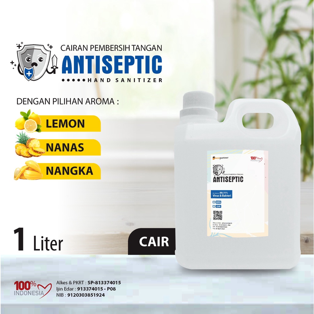 Hand Sanitizer Cair Putihan Antiseptic Varian Aroma Buah / Varian Aroma Segar 1 Liter (Jerigen)