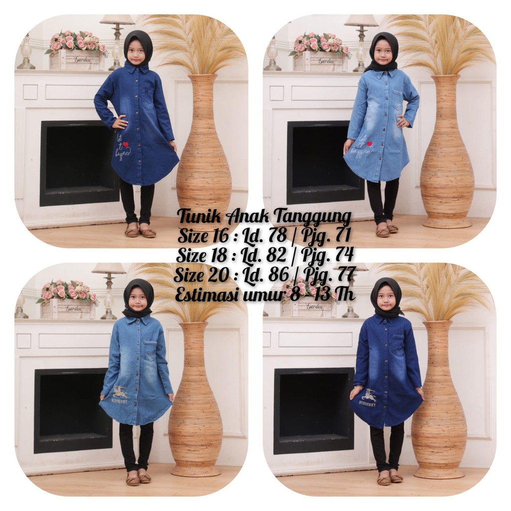ATASAN TUNIK JEANS ANAK PEREMPUAN TANGGUNG UMUR 8-13 TAHUN