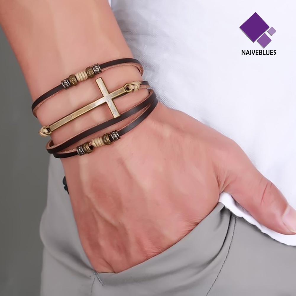 Gelang Tali Rantai Adjustable Bahan Kulit Imitasi Gaya Retro Untuk Pria Dan Wanita