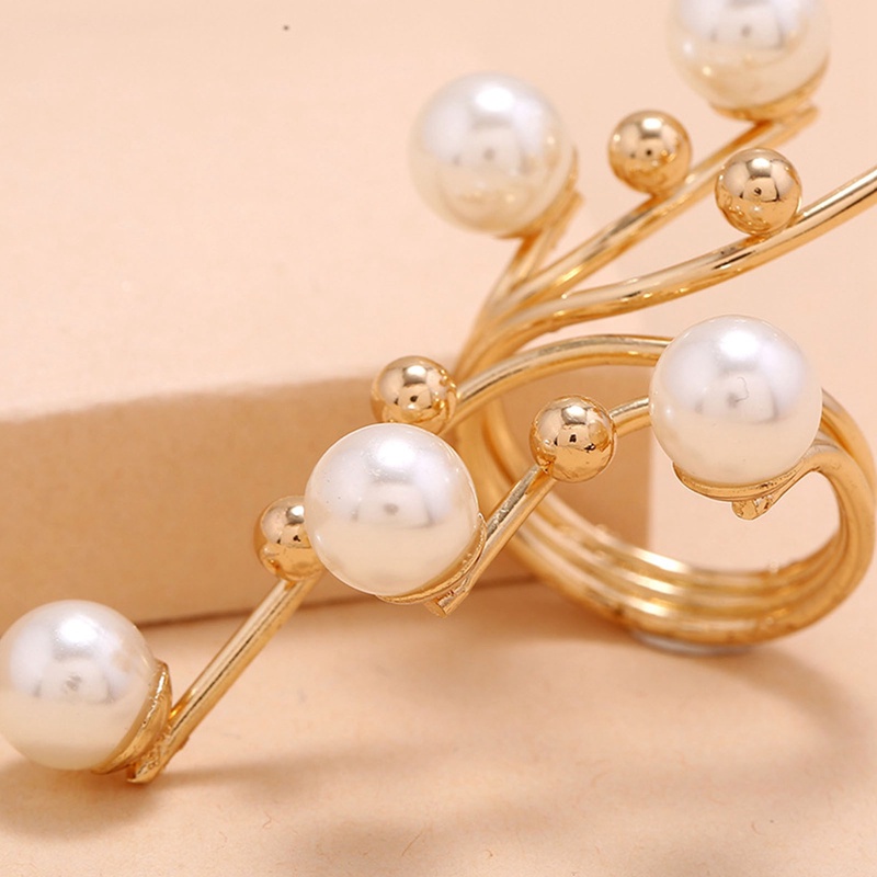 Cincin Model Terbuka Bahan Alloy Warna Gold Aksen Mutiara Untuk Wanita