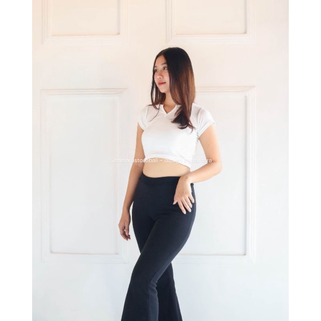 TOP RIB WANITA VENNA ATASAN CROP SABRINA BLOUSE KOREA TANGAN PANJANG