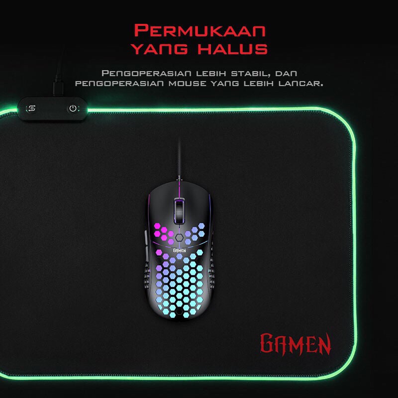 GAMEN GP-Halo Gaming Mousepad RGB Lighting Anti-Slip Rubber Base Black-Garansi