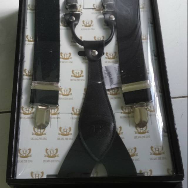 Suspender warna hitam penjepit 4 premium