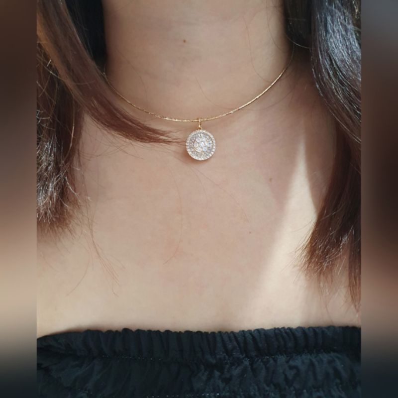 Kalung Premium Quality lapis emas mata kilau Anti Karat Anti Alergi Rhodium Mirip emas asli K-128