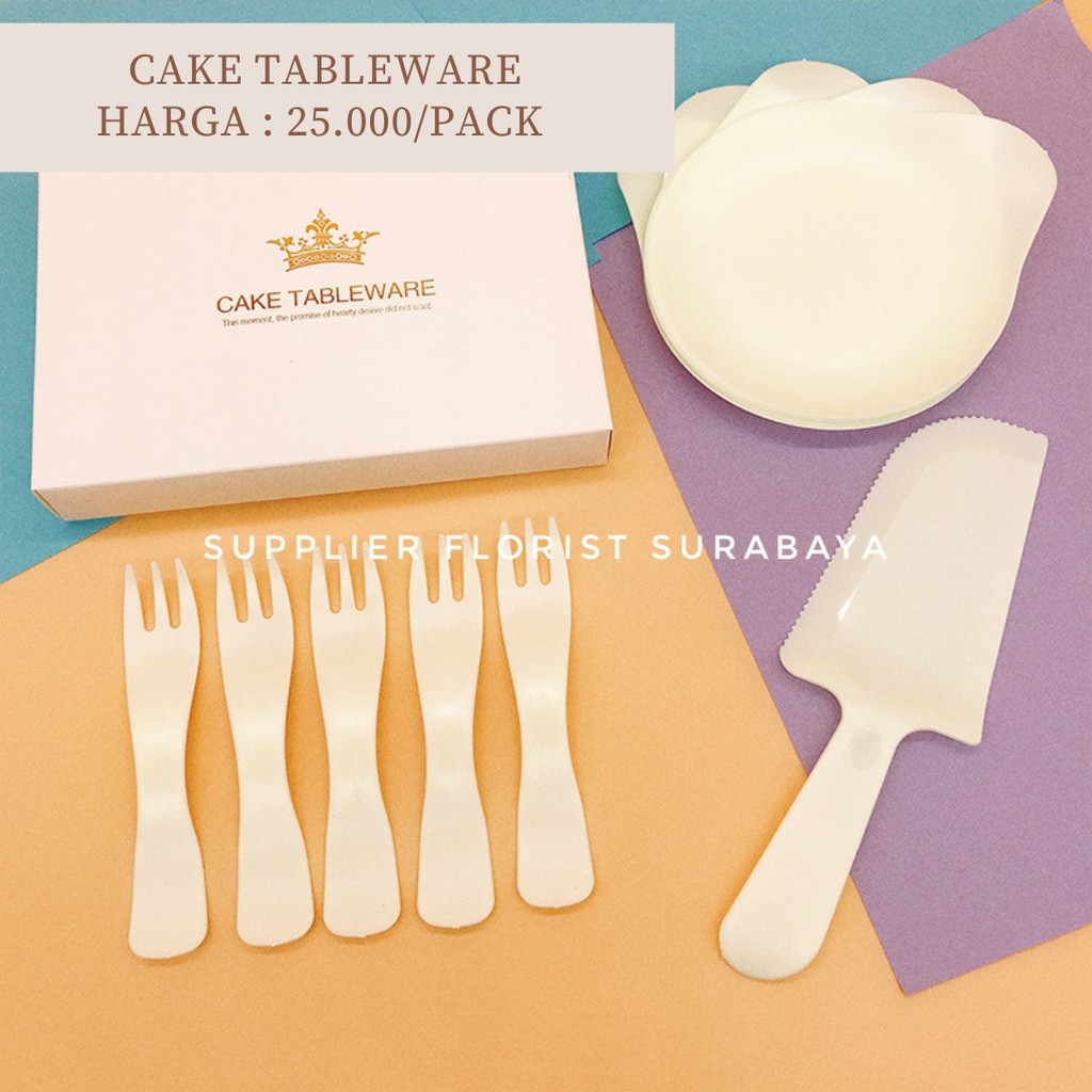 CAKE TABLEWARE REUSEABLE 5 SENDOK, 5 GARPU, 1 PISAU BAHAN PLASTIK KAKU KERAS BISA DICUCI DAN DIPAKAI BERKALI - KALI