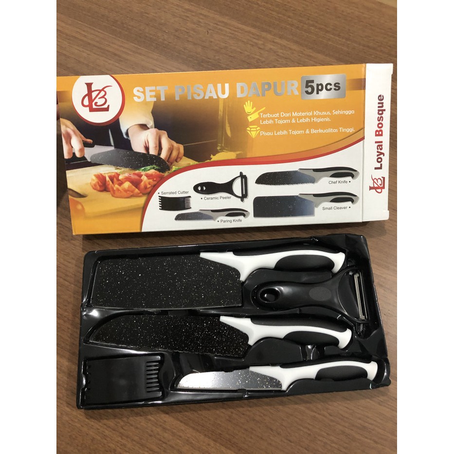 Set Pisau Dapur isi 5pcs Hitam / Pisau Set 5pcs J13/PISAU SET KERAMIK/pisau anti lengket