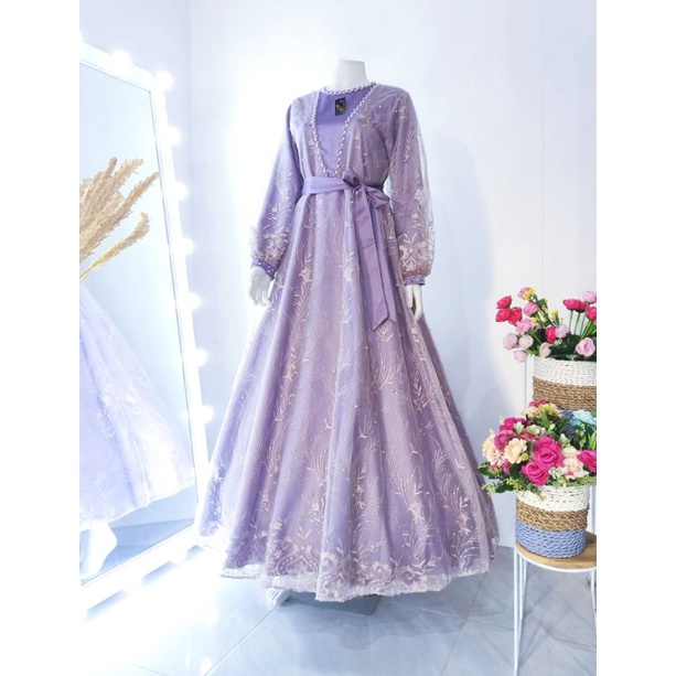 JELITHA GAUN PESTA / Full Tulle bordir aplikasi payet / baju kondangan / wisuda / bridesmaids