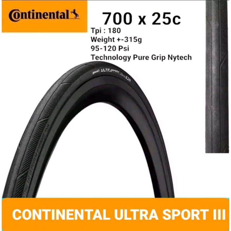 Ban Luar Continental Ultra Sport 3 III Tire Sepeda Balap Wired Wire Ukuran Size 700x25c 700c x 25c 700 x 25 c original 123 Psi Roadbike Balap Road Bike