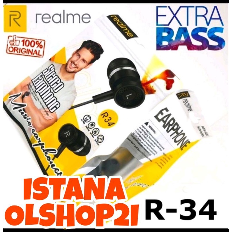Headset earphone headsfree HF Realme R34 mic musik telpon