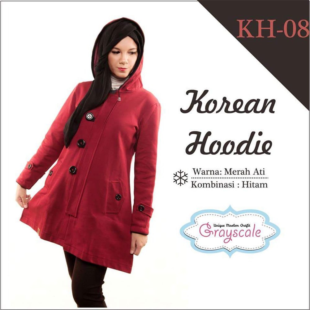Termurah Jaket Grayscale Jaket Muslimah Korean Hoodie Maroon Hitam KH 08 Berkualitas