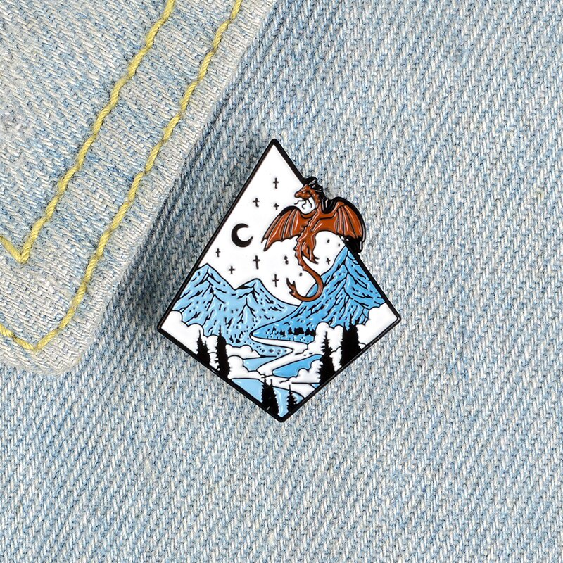 Bros Pin Enamel Desain Naga Dunia Jurassic Realm Landscape Untuk Hadiah