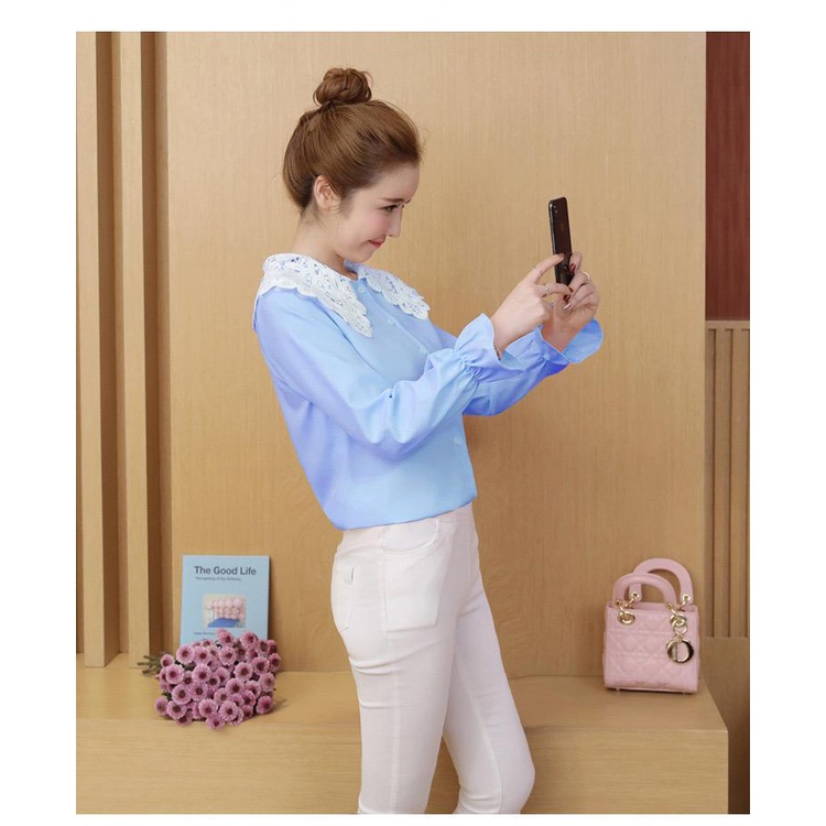 Ios Shop - Qiandra Blouse Wanita Lengan Panjang Kantor Korean Ramadhan Muslim Hijab OOTD Lebaran Ramadan Kekinian Korea Casual-4