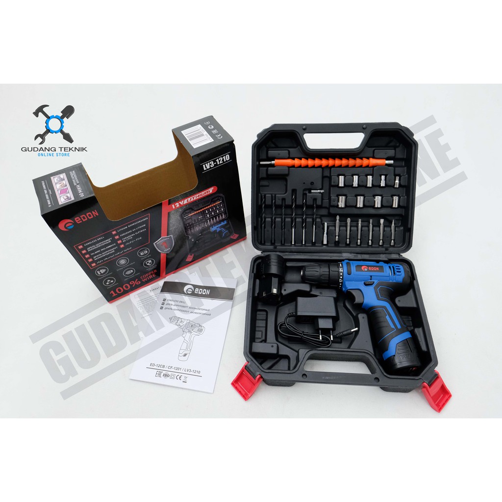 Bor Cordless Edon LV3 1210 / Mesin Bor Baterai Edon 12V Cordless Drill Edon 12 V LV3-1210