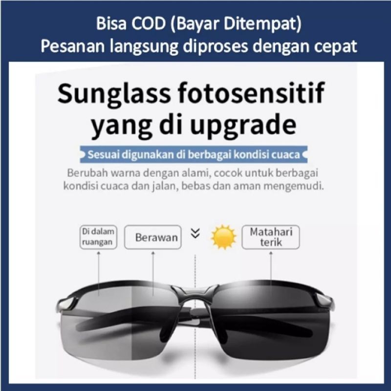 KACAMATA POLARIZED PHOTOCROMIC ANTI RADIASI UV400 SIANG MALAM PRIA WANITA