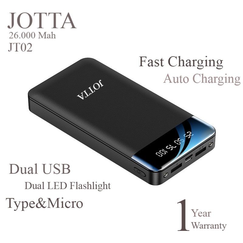 TERMURAH REAL 100%- Powerbank JOTTA JT02 Kapasitas 26.000 Mah Dual LED Dual USB Garansi 1 tahun