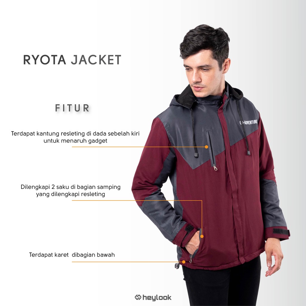 (BISA COD) JAKET PRIA JAKET WATERPROOF JAKET TASLAN JAKET GUNUNG ANTI AIR RYOTA HEYLOOK