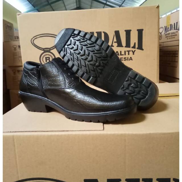 SEPATU KULIT ASLI PRIA DEWASA MOTIF / KOMBINASI PDH SEMI BOOTS TNI POLRI SECURITY SATPAM KERJA DINAS PNS