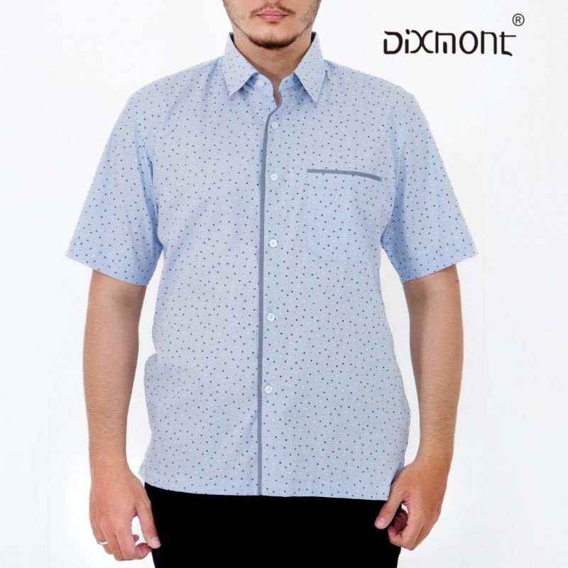 Dixmont Kemeja Pria Basic Formal Motif Lengan Pendek Hem MS01022