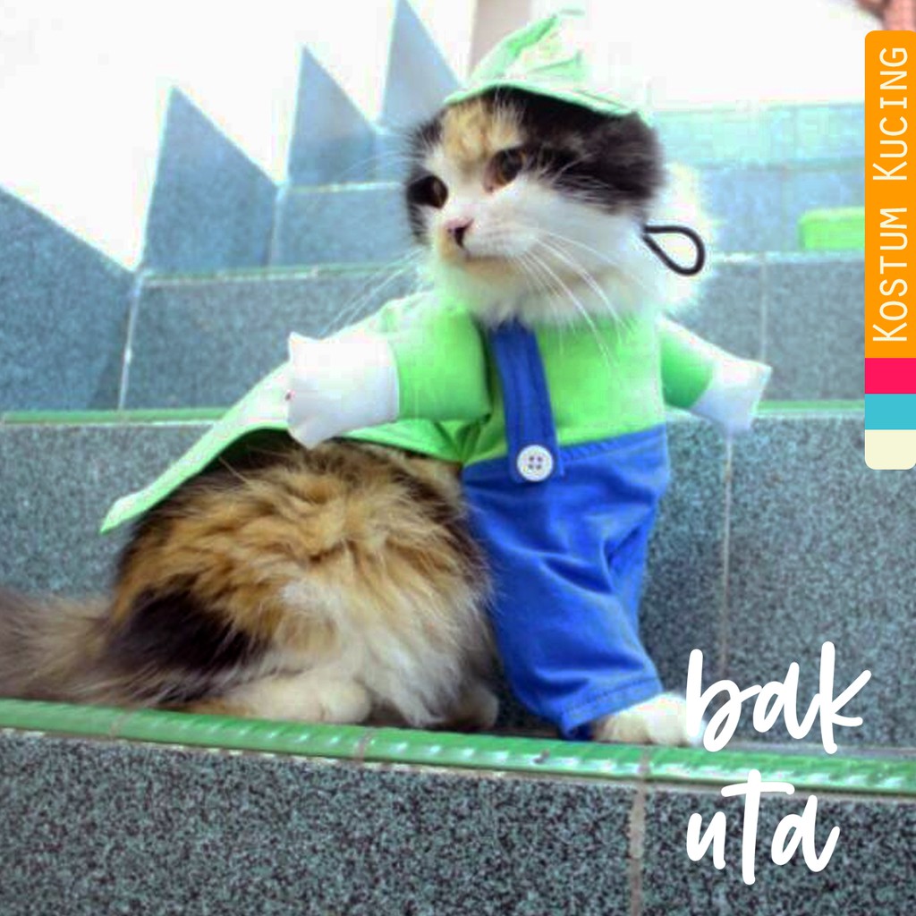 Kostum Luigi + Topi ala Mariobros / baju kucing dan aksesoris kucing lucu murah!!