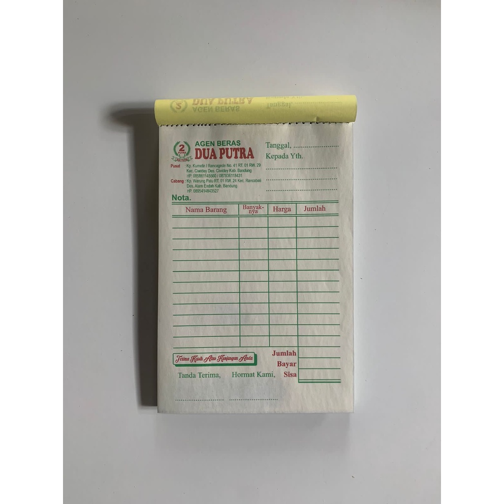

NOTA CUSTOM SATUAN, NOTA 2 PLY, UKURAN 10 X 16 CM CUKUP BELI 4 BUKU