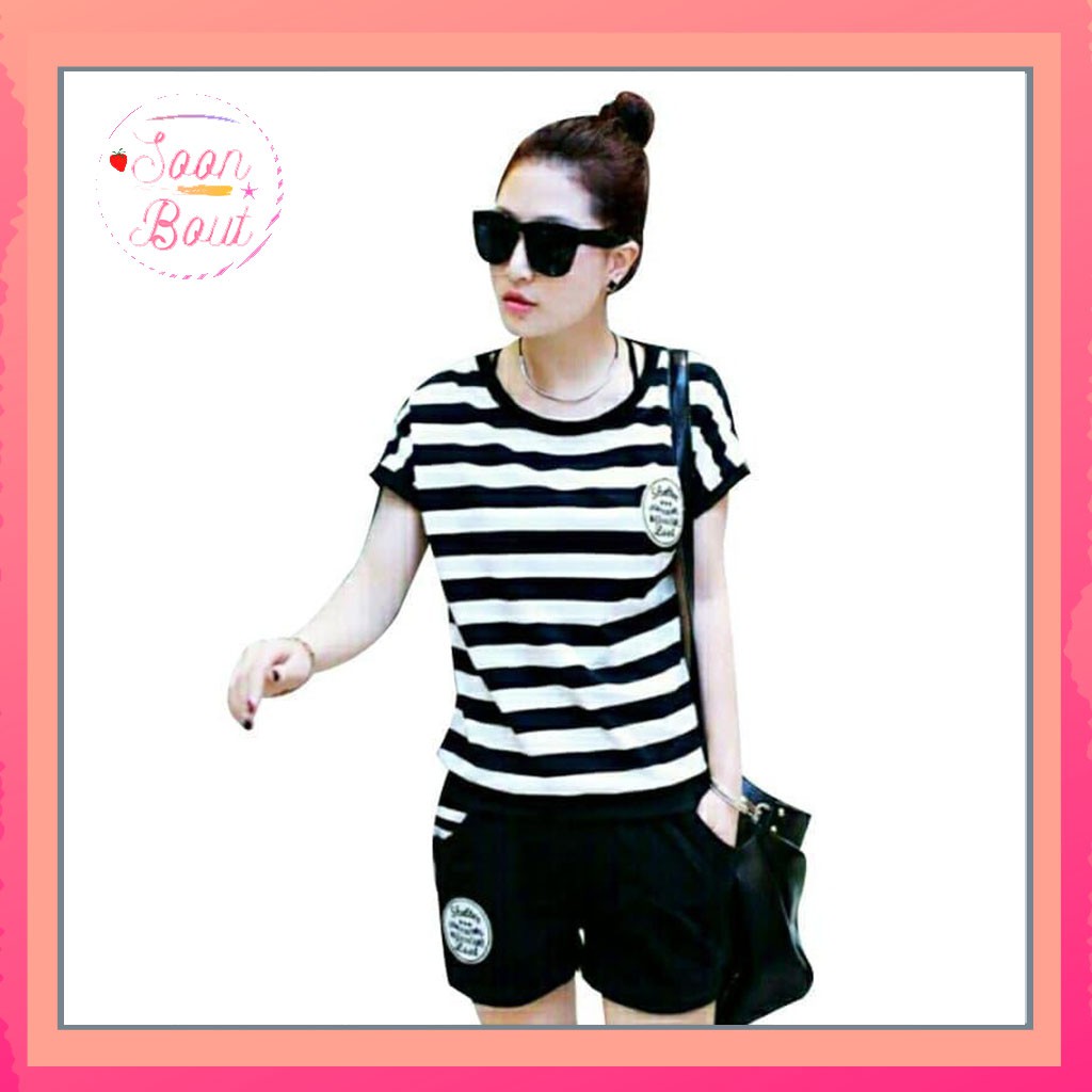 Set Wanita/Baju Setelan Wanita/Atasan Wanita Motif Bawahan Celana Pendek Outfit Kekinian