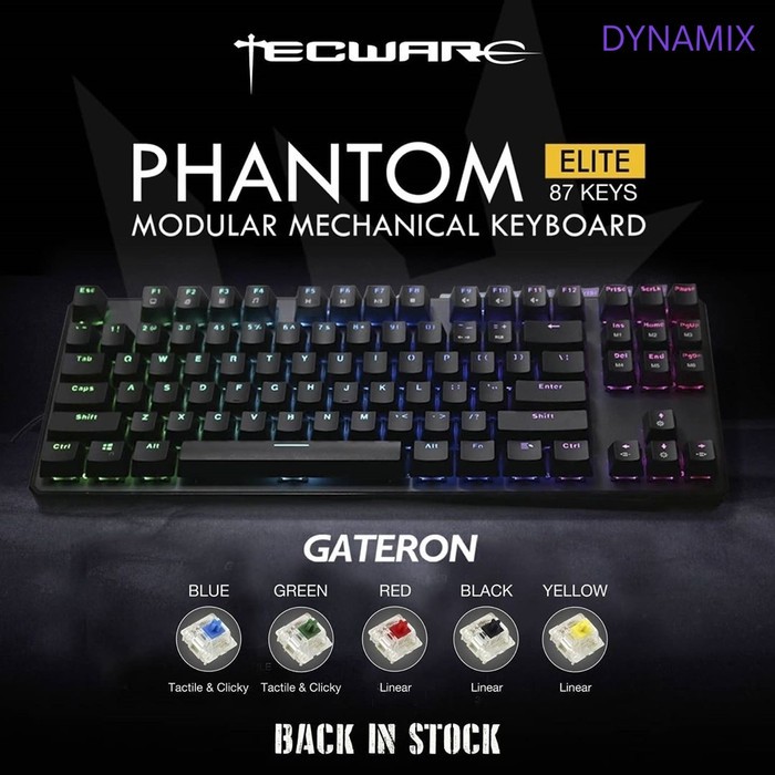 Tecware Phantom Elite 87 RGB Mechanical Keyboard - GATERON Yellow | Blue | Red | Black Gaming Keyboard