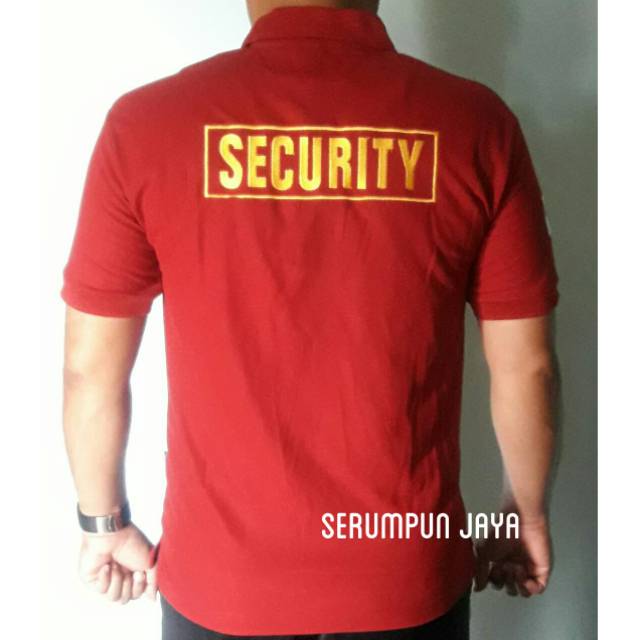 KAOS SECURITY MARUN - KAOS SECURITY MERAH MAROON - KAOS SECURITY MAROON LOGO KUNING BORDIR