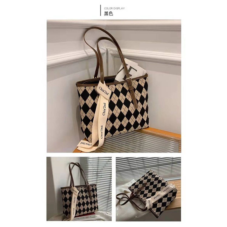 BJ61729 - BLACK/BROWN - TAS TOTE BAG TWILLY MOTIF WANITA FASHION IMPORT MODIS ELEGAN TERMURAH TERLARIS TERBARU BAGSTORE JAKARTA TAS BATAM ZC1729