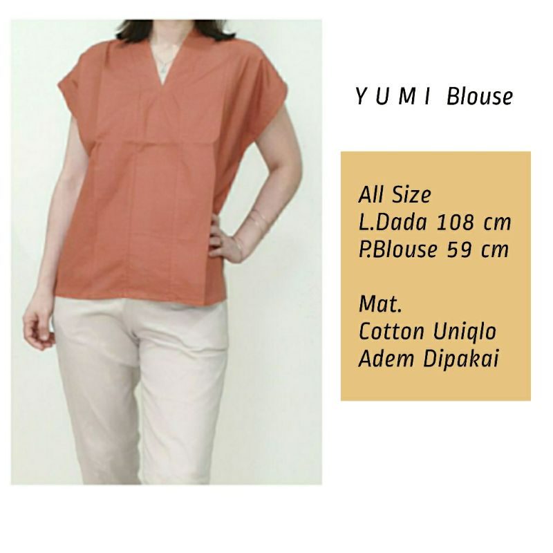 Blouse Atasan Wanita Lengan Pendek Katun Uniqlo, Yumi Blouse#-1